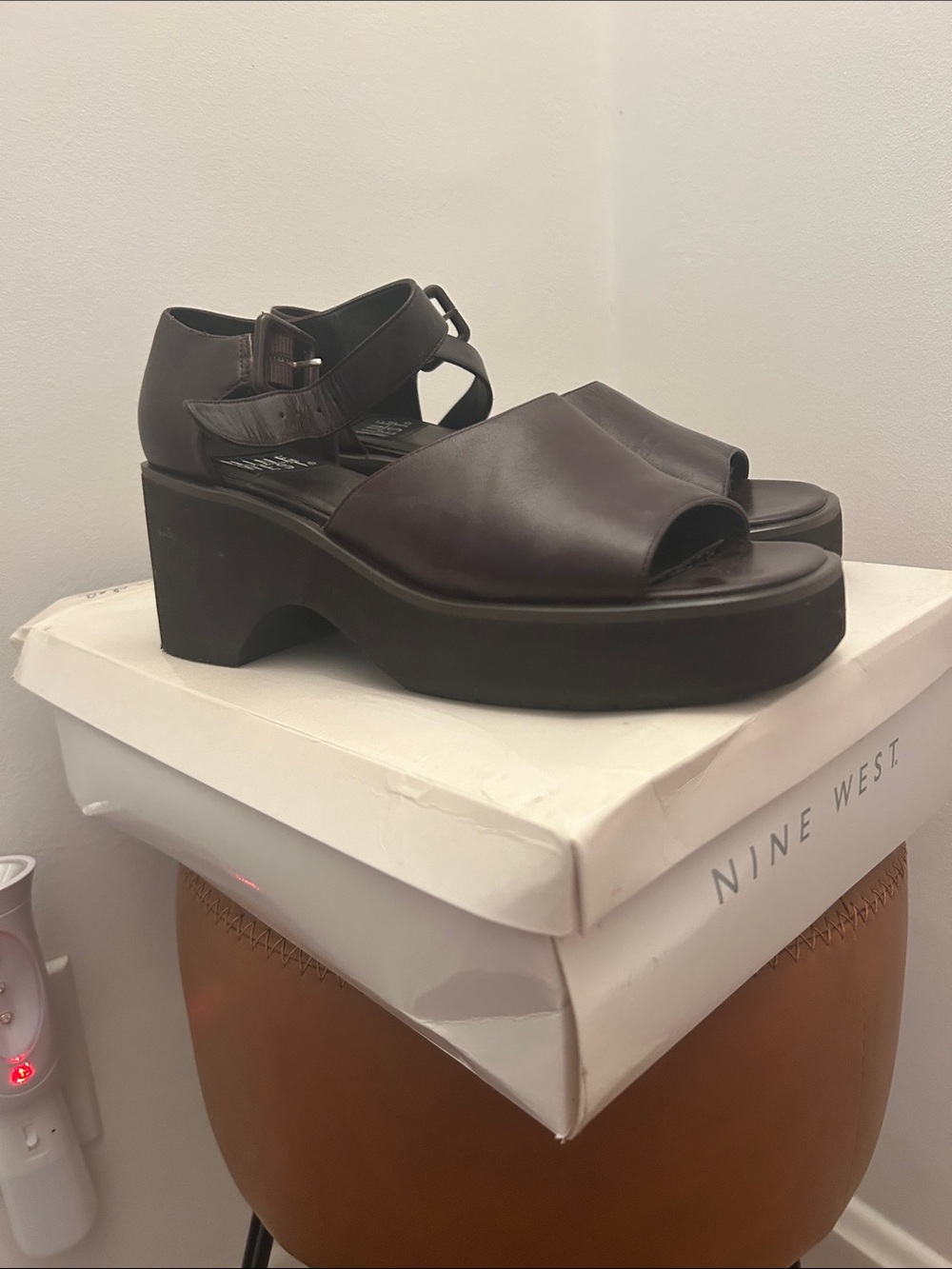 Nine West Dark Brown Platform Sandals